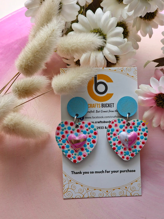 Love's Elegance: Polka Dot Heart Handcrafted Earrings