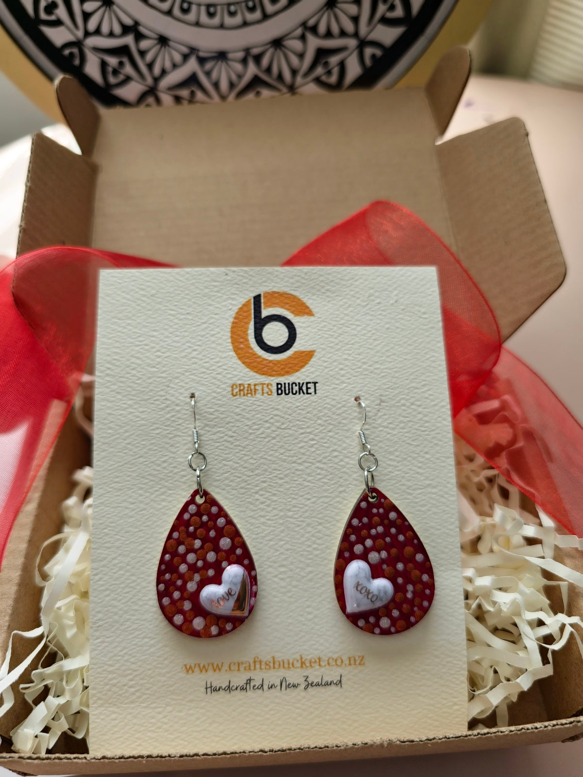 Heartfelt Harmony: Hand-Painted Wooden Teardrop Earrings