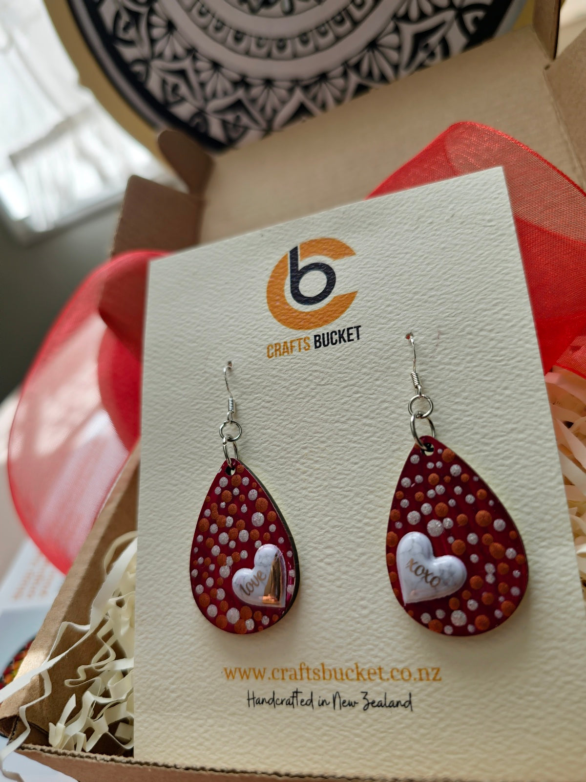 Heartfelt Harmony: Hand-Painted Wooden Teardrop Earrings