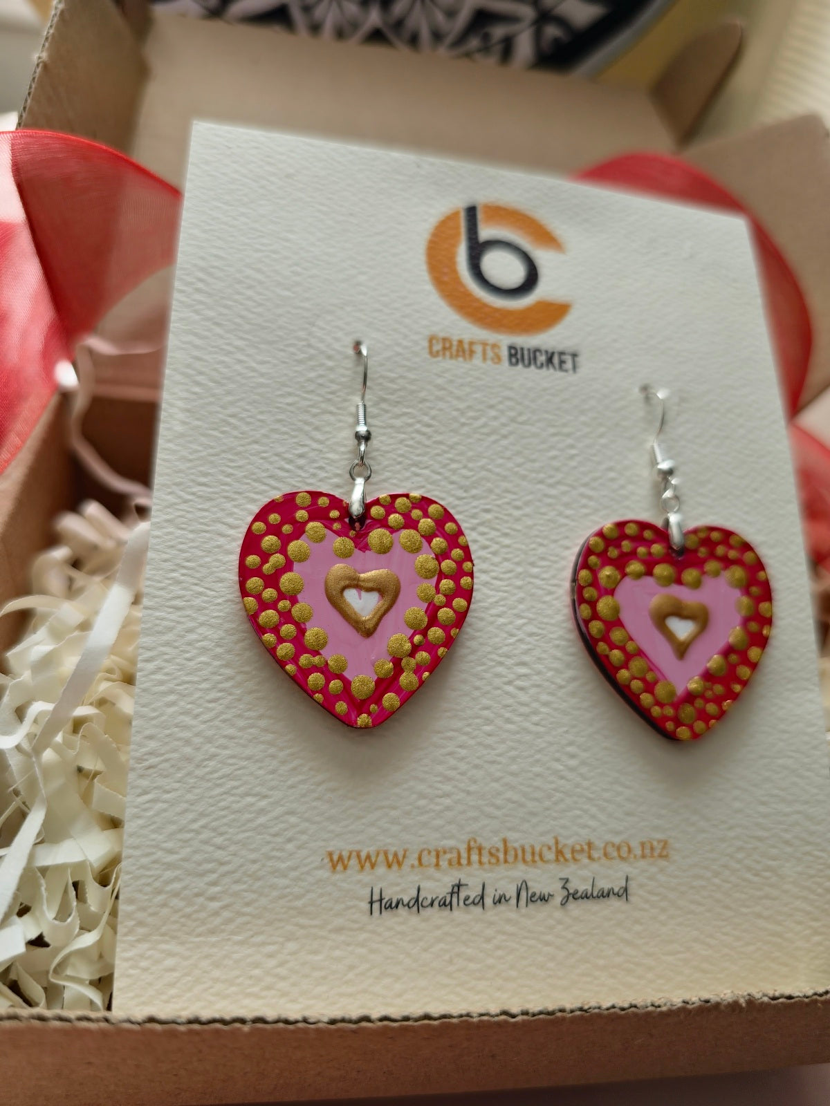 Golden Heartbeat: Hand-Painted Wooden Earrings