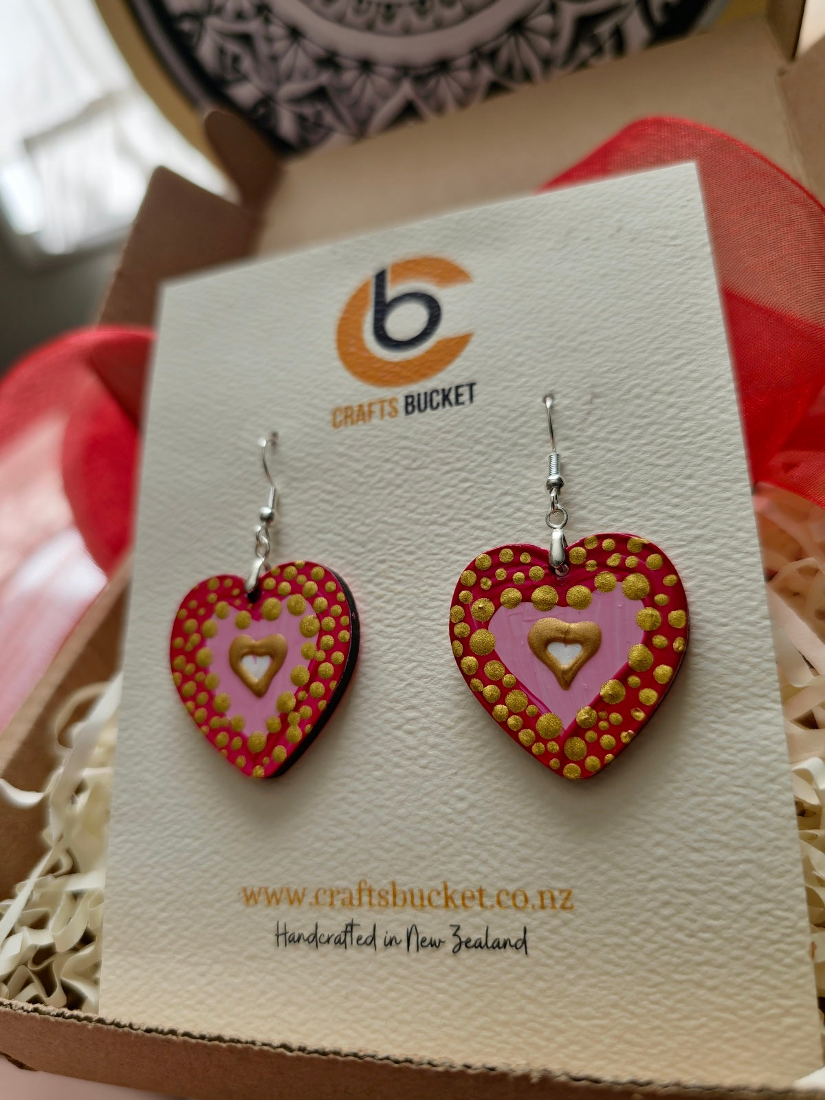 Golden Heartbeat: Hand-Painted Wooden Earrings