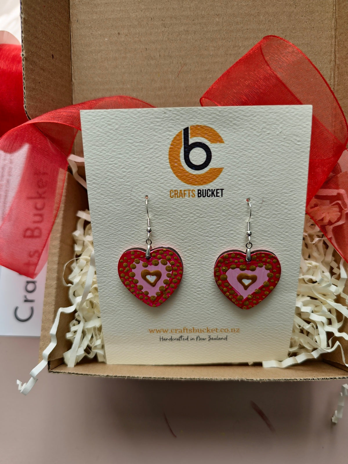 Golden Heartbeat: Hand-Painted Wooden Earrings