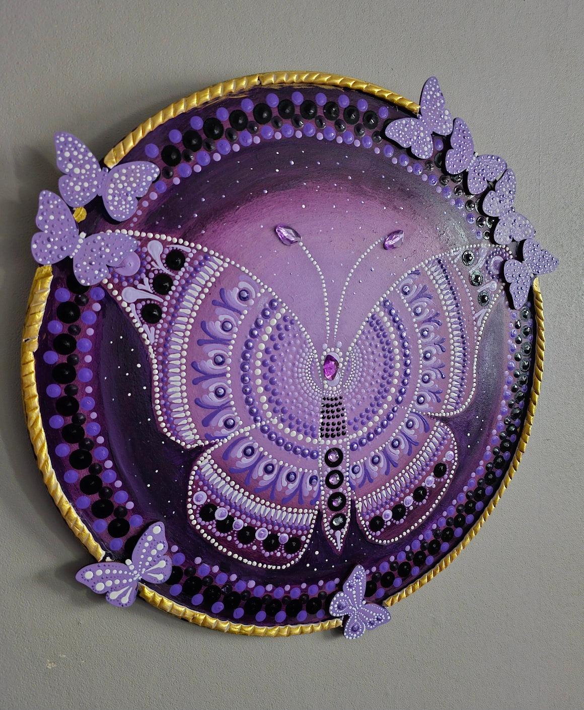 Purple Majesty: Butterfly Dreams Hand Painted Dot Mandala Paintings