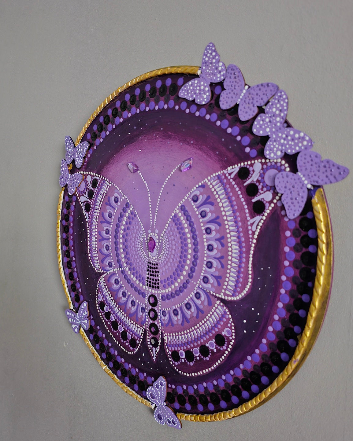 Purple Majesty: Butterfly Dreams Hand Painted Dot Mandala Paintings