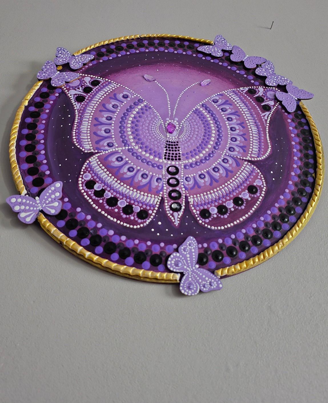 Purple Majesty: Butterfly Dreams Hand Painted Dot Mandala Paintings