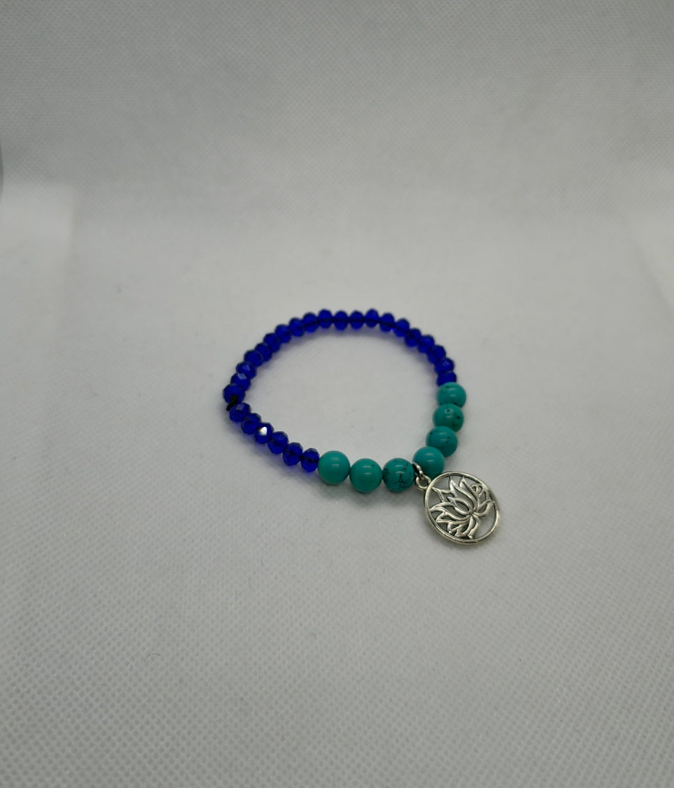 Lotus Charm: Turquoise & Navy Blue Stretch Bracelets