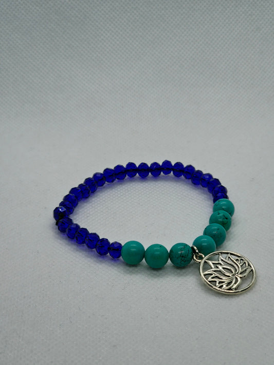 Lotus Charm: Turquoise & Navy Blue Stretch Bracelets