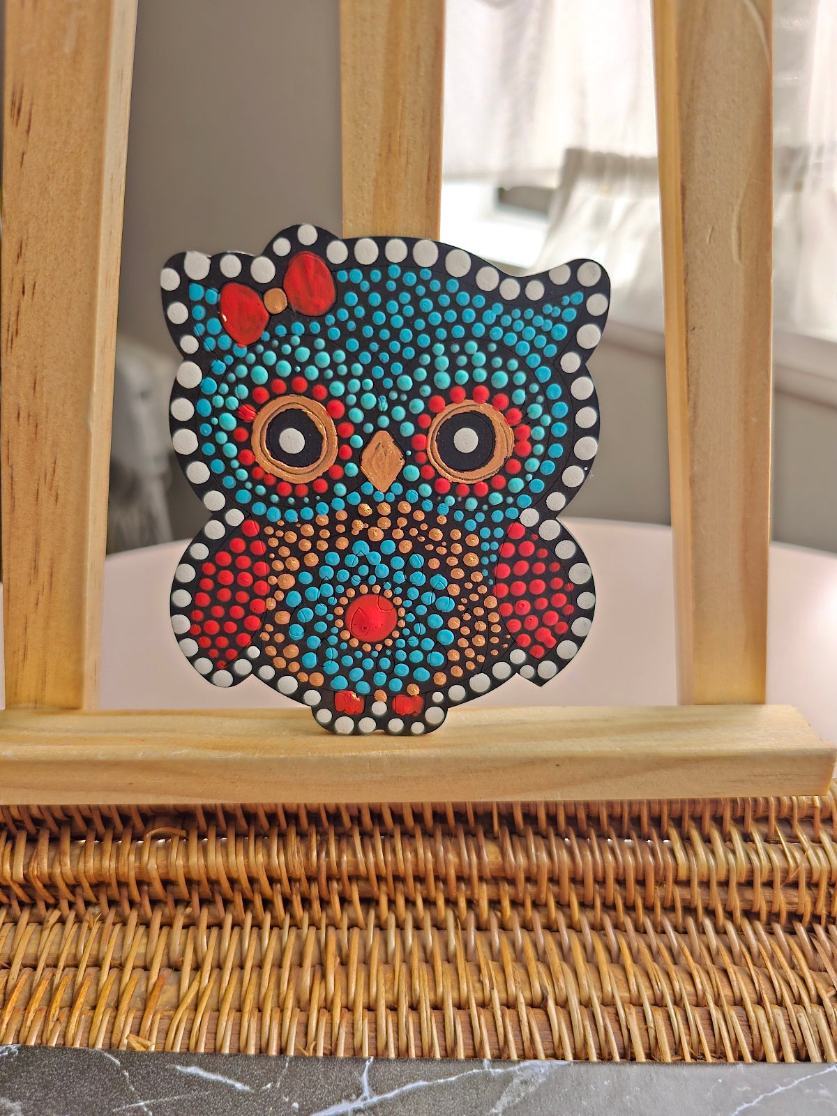 Colourful Owl Dot Mandala Fridge Magnets