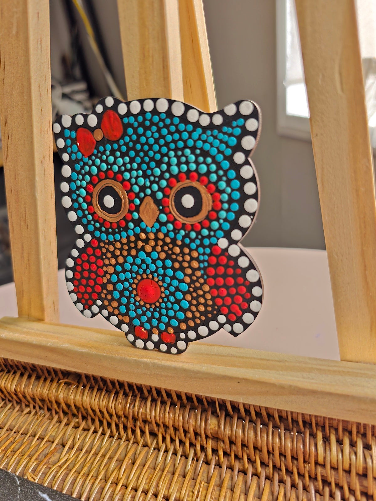 Colourful Owl Dot Mandala Fridge Magnets