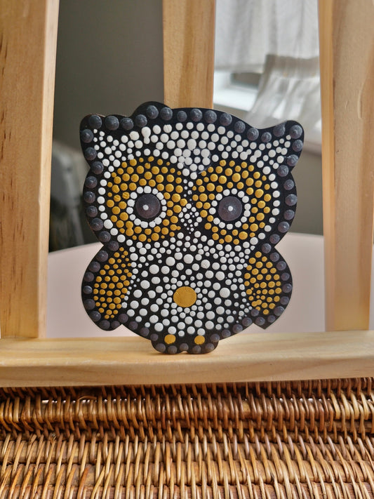 Colourful Owl Dot Mandala Fridge Magnets