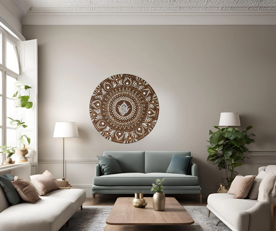 Pure Radiance: White Lotus Mandala Wall Paintings