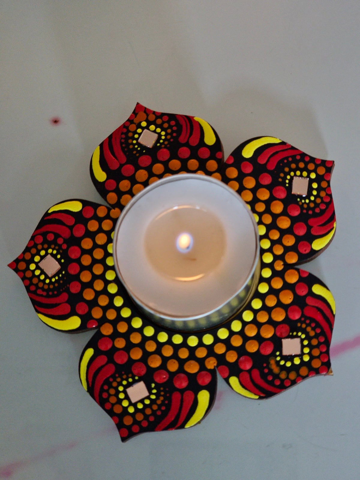 Hand Painted Mandala Tea Light Holders.