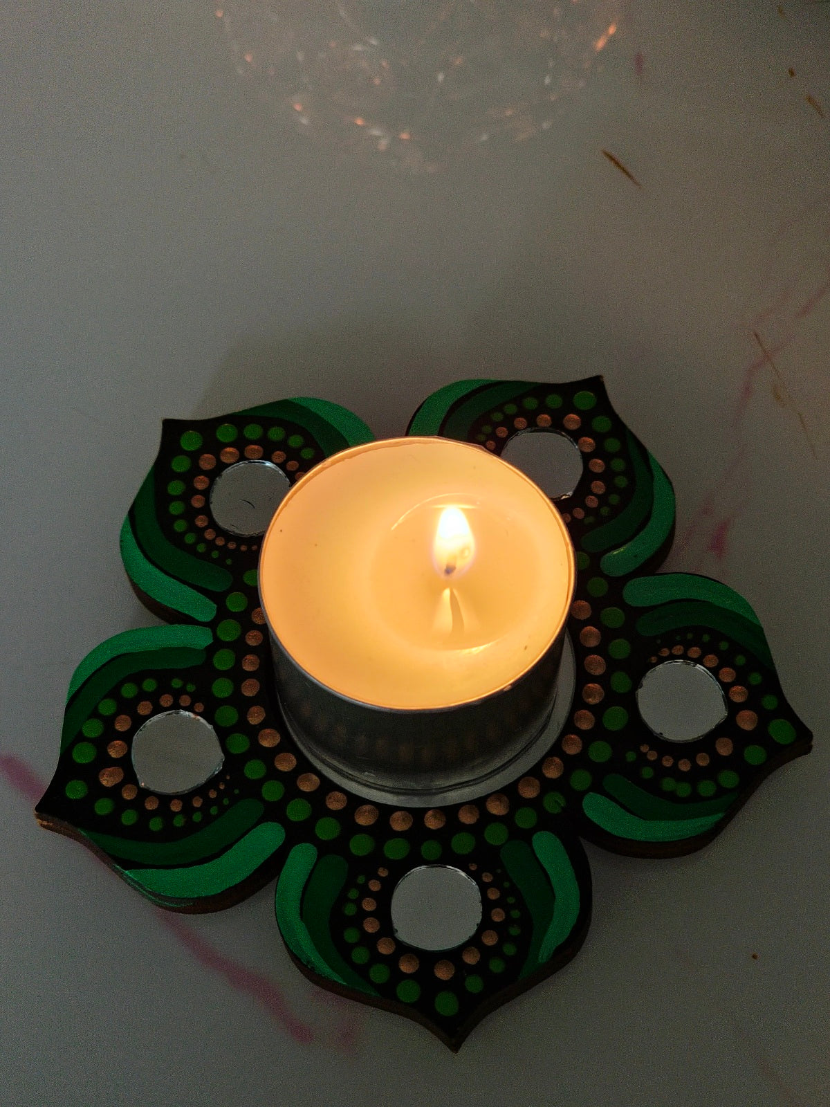 Hand Painted Mandala Tea Light Holders.