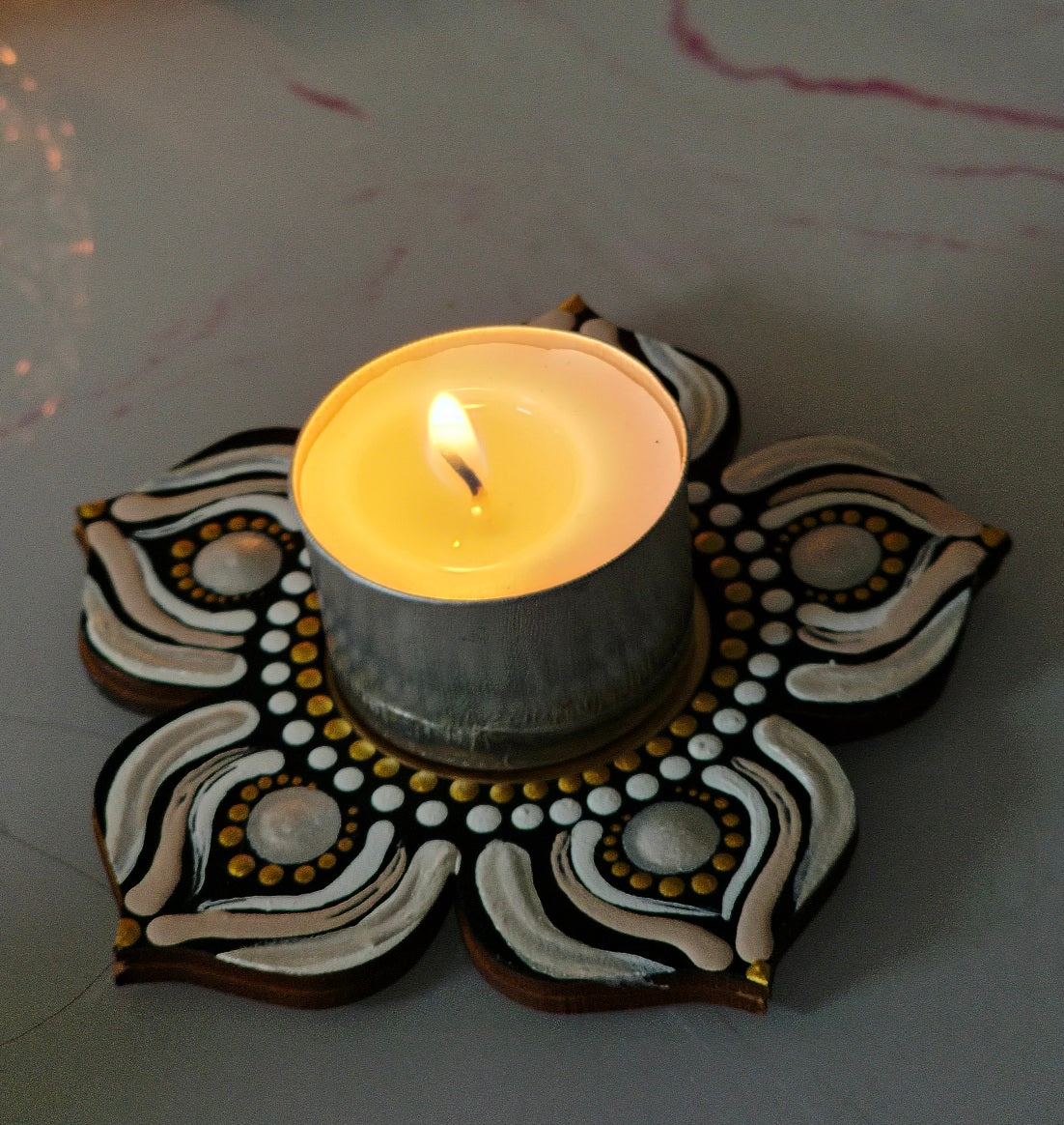 Hand Painted Mandala Tea Light Holders.