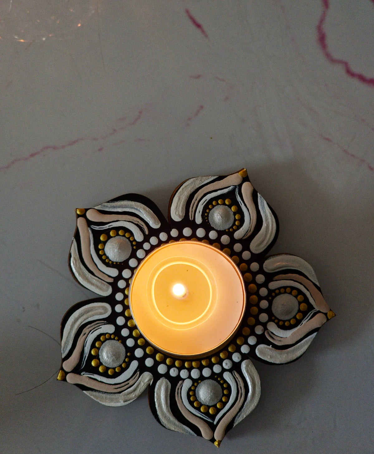 Hand Painted Mandala Tea Light Holders.