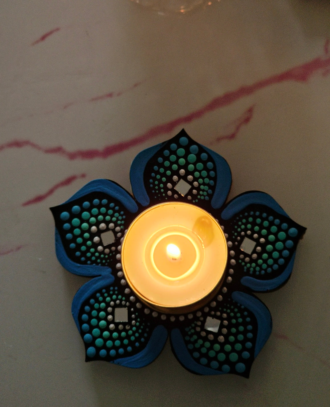 Hand Painted Mandala Tea Light Holders.