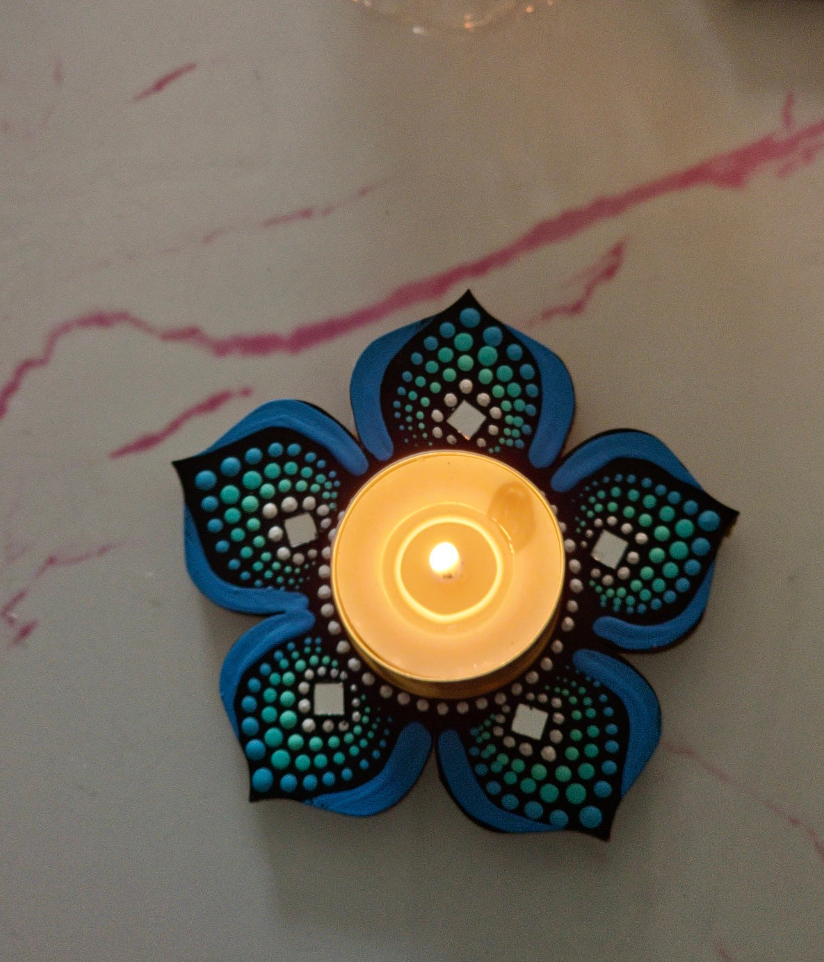 Hand Painted Mandala Tea Light Holders.