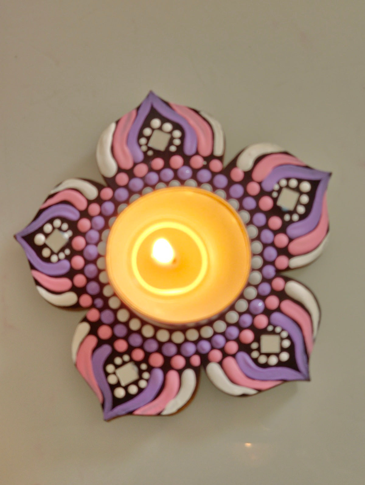 Hand Painted Mandala Tea Light Holders.