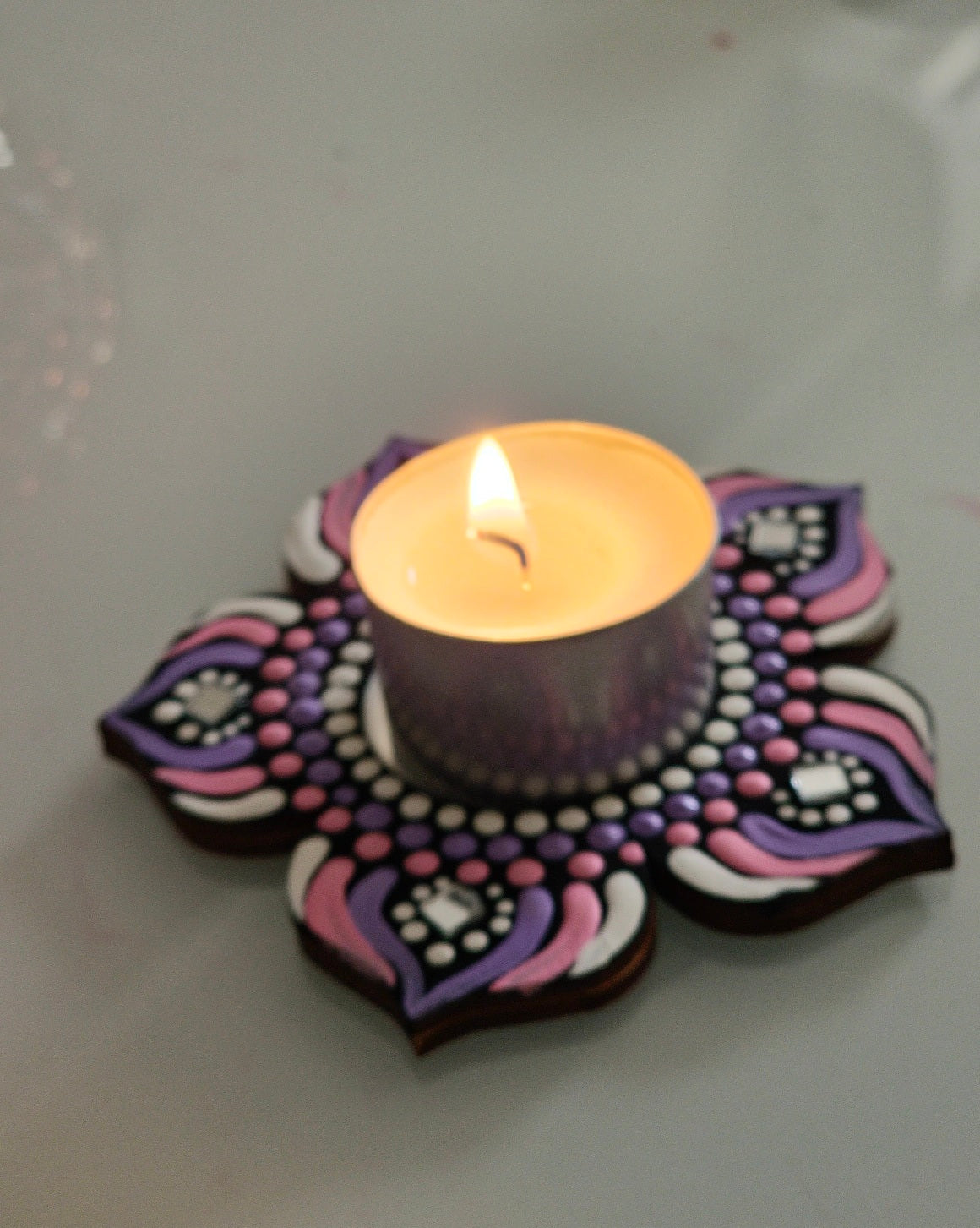 Hand Painted Mandala Tea Light Holders.