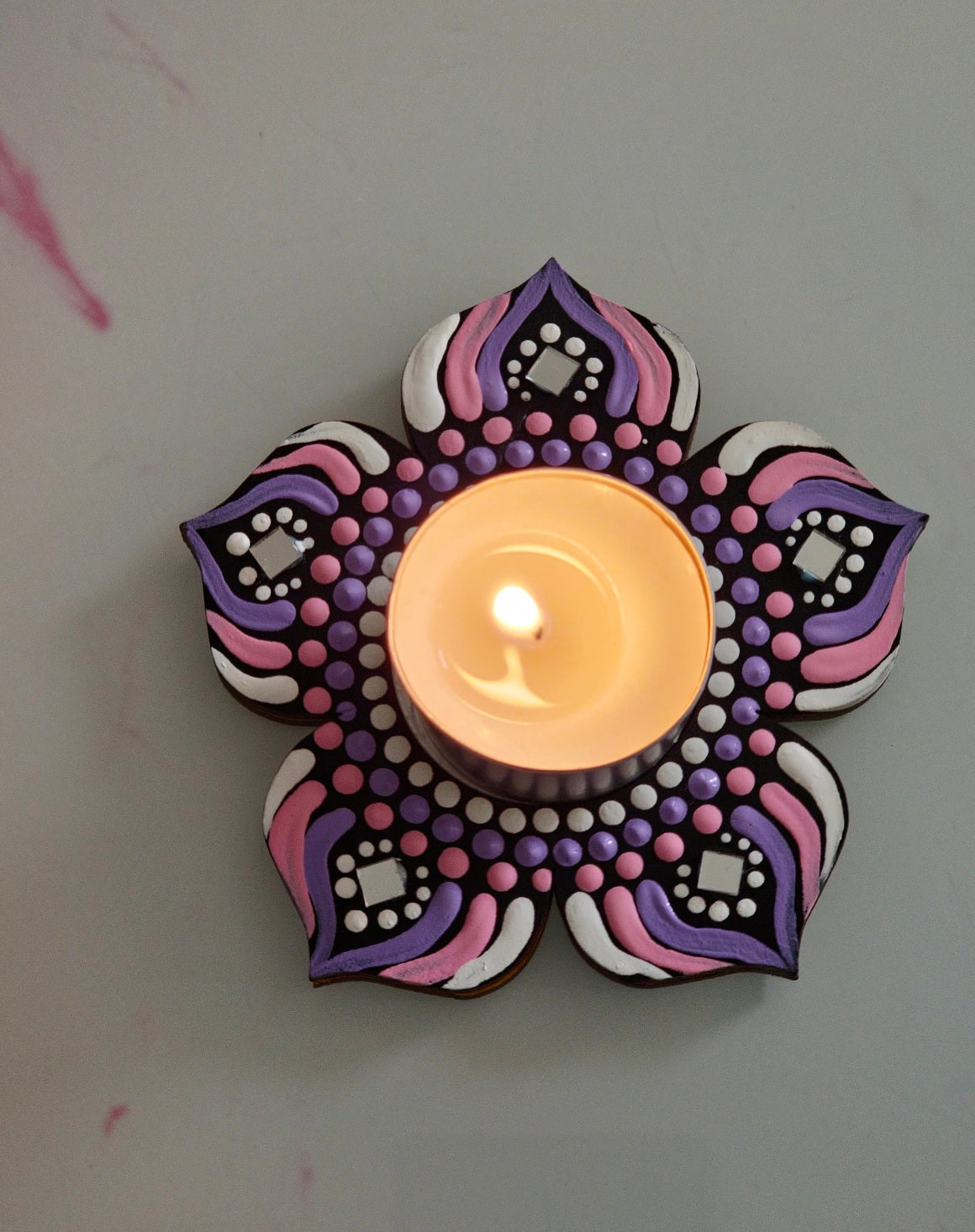 Hand Painted Mandala Tea Light Holders.