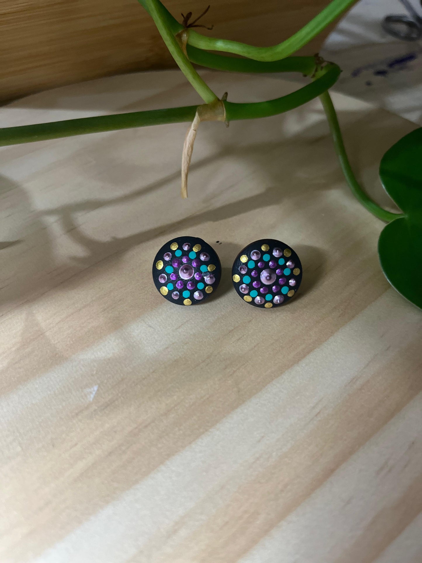 Hand Painted Radiant Mandala Stud Earrings