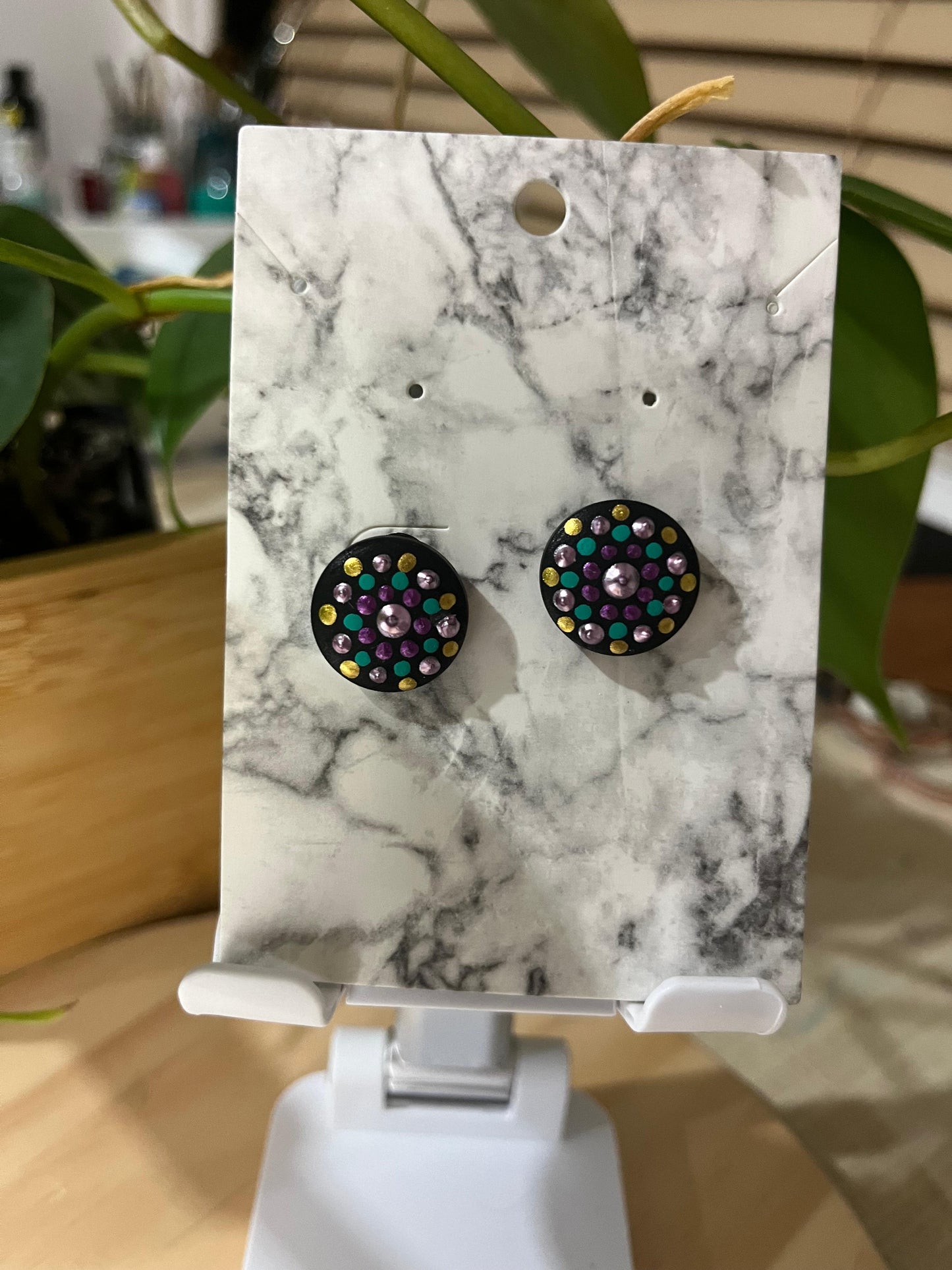 Hand Painted Radiant Mandala Stud Earrings