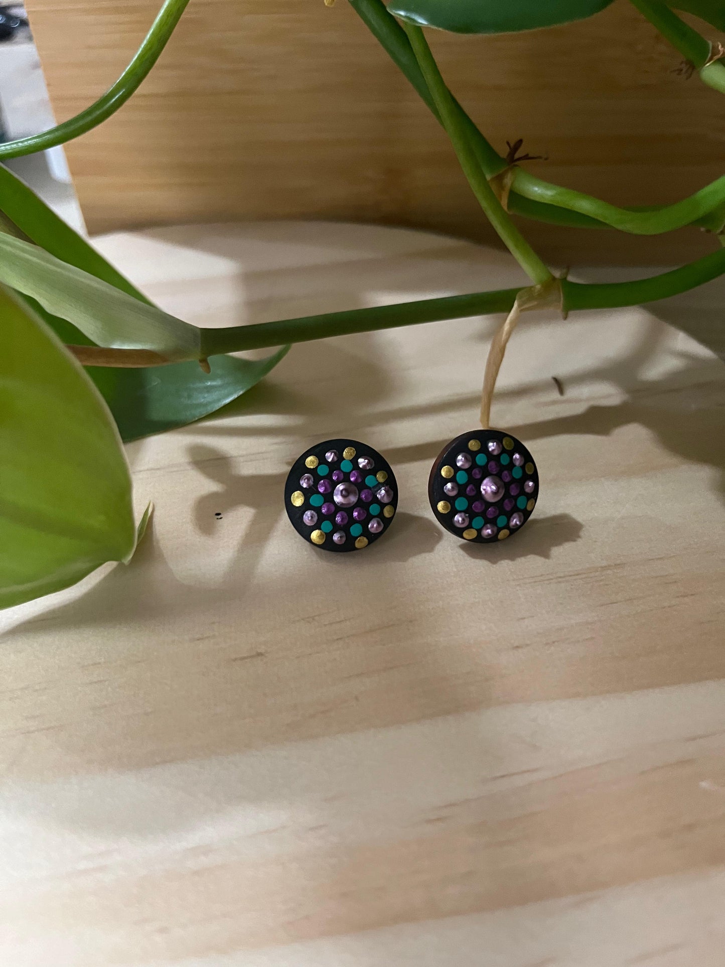 Hand Painted Radiant Mandala Stud Earrings