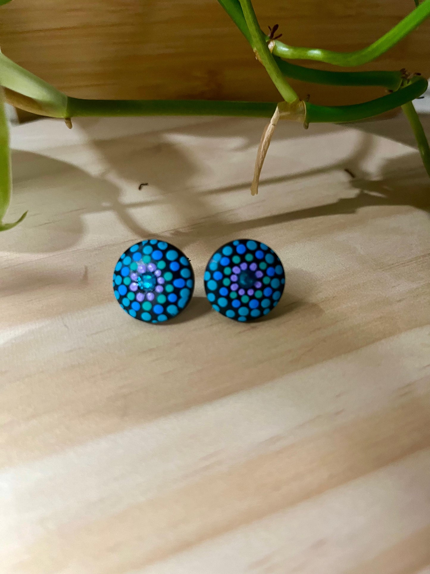 Stunning Hand Painted Mandala Stud Earrings