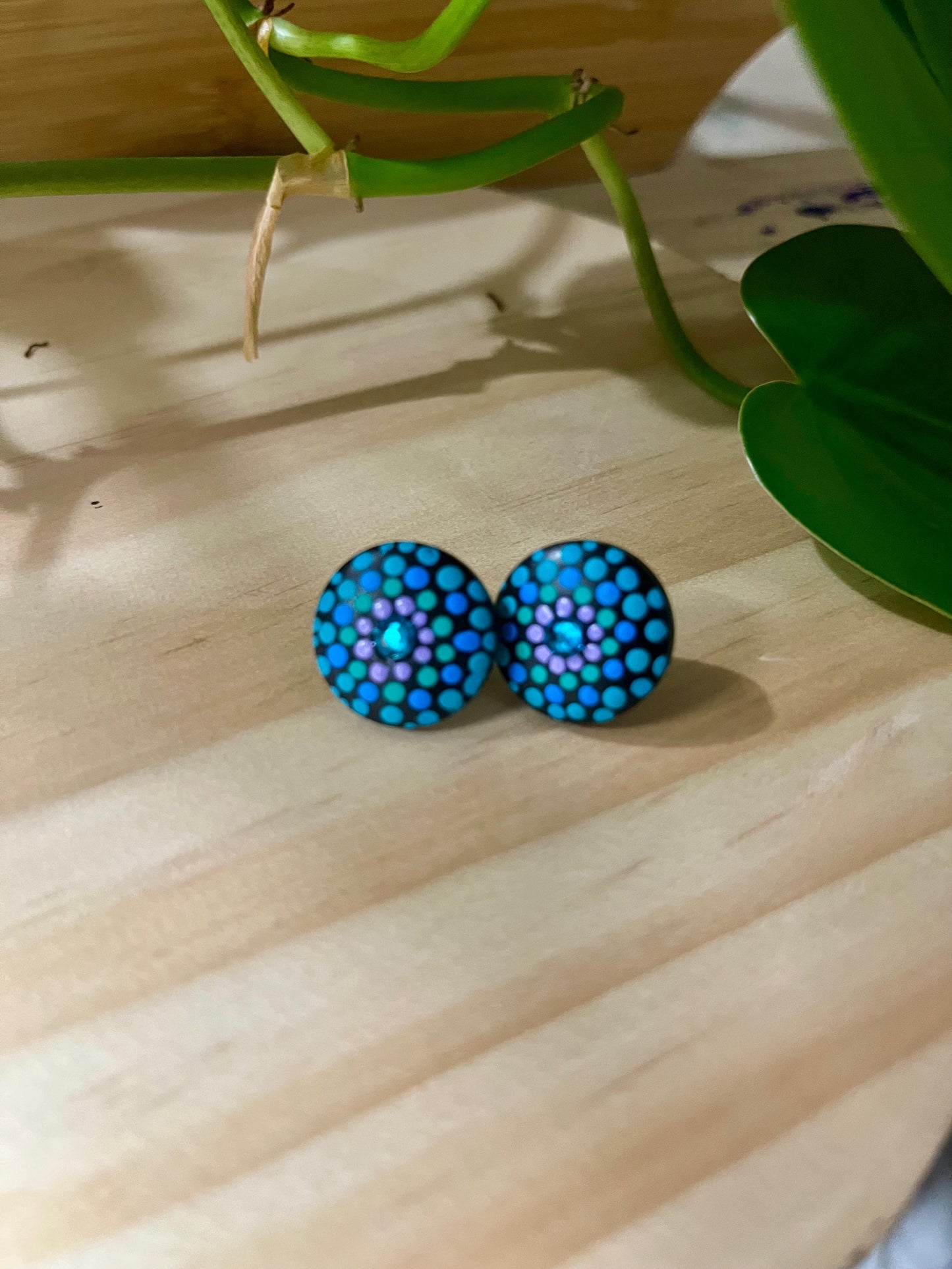 Stunning Hand Painted Mandala Stud Earrings