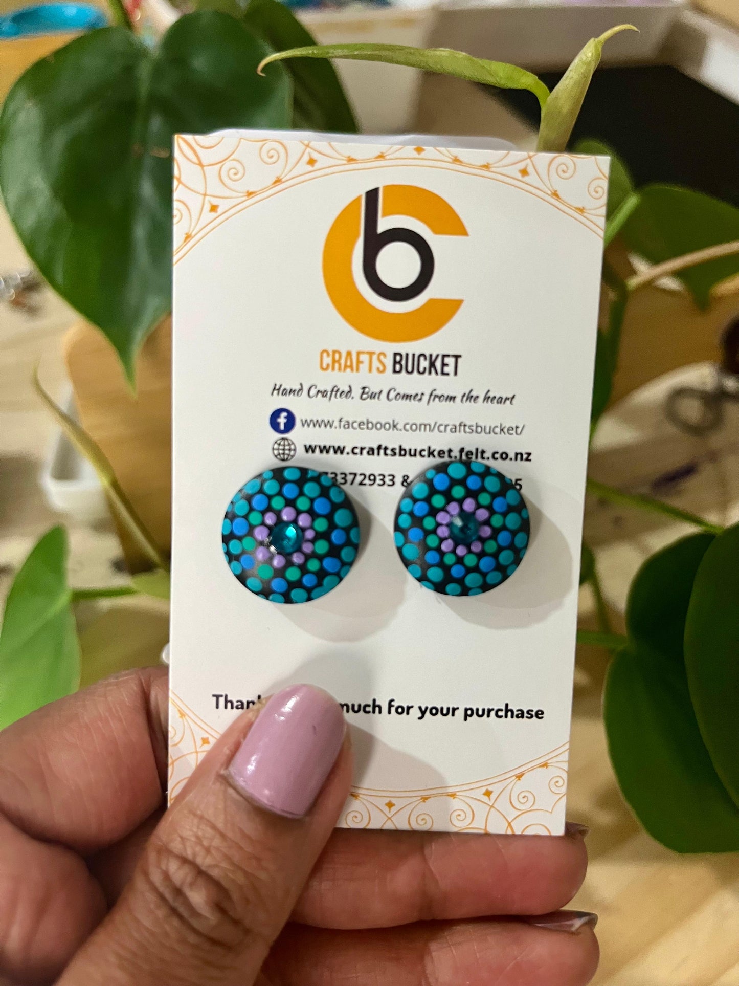 Stunning Hand Painted Mandala Stud Earrings