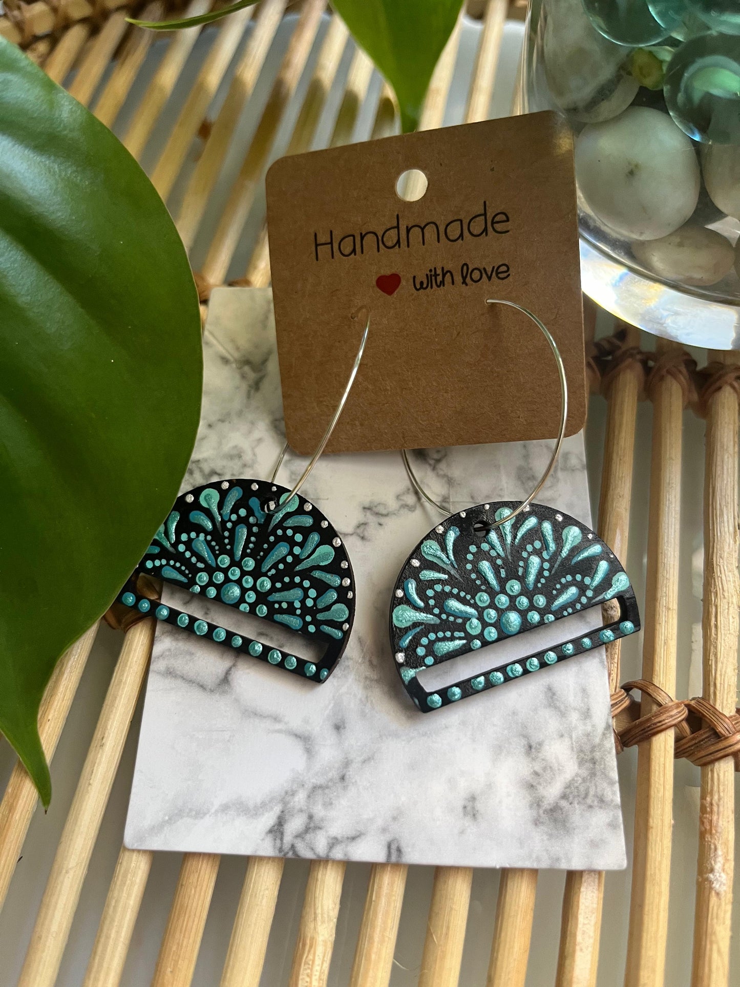 Turquoise Mandala Burst: Handcrafted Earrings