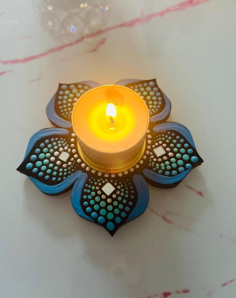 Hand Painted Mandala Tea Light Holders.