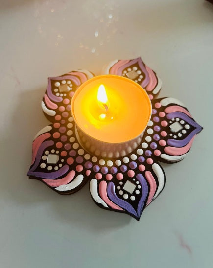 Hand Painted Mandala Tea Light Holders.