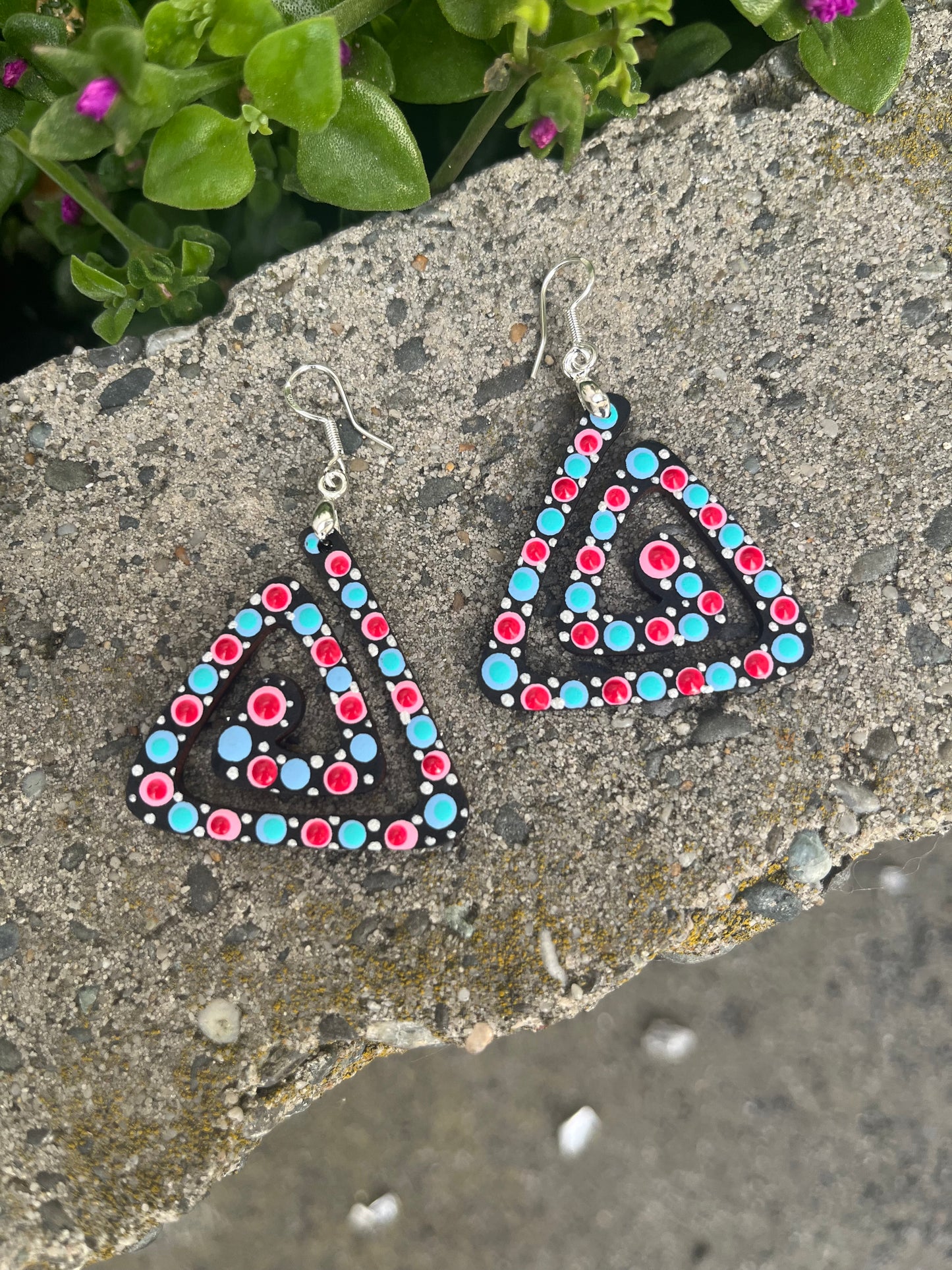 Unique Hand Painted Geometric Dangle Earrings