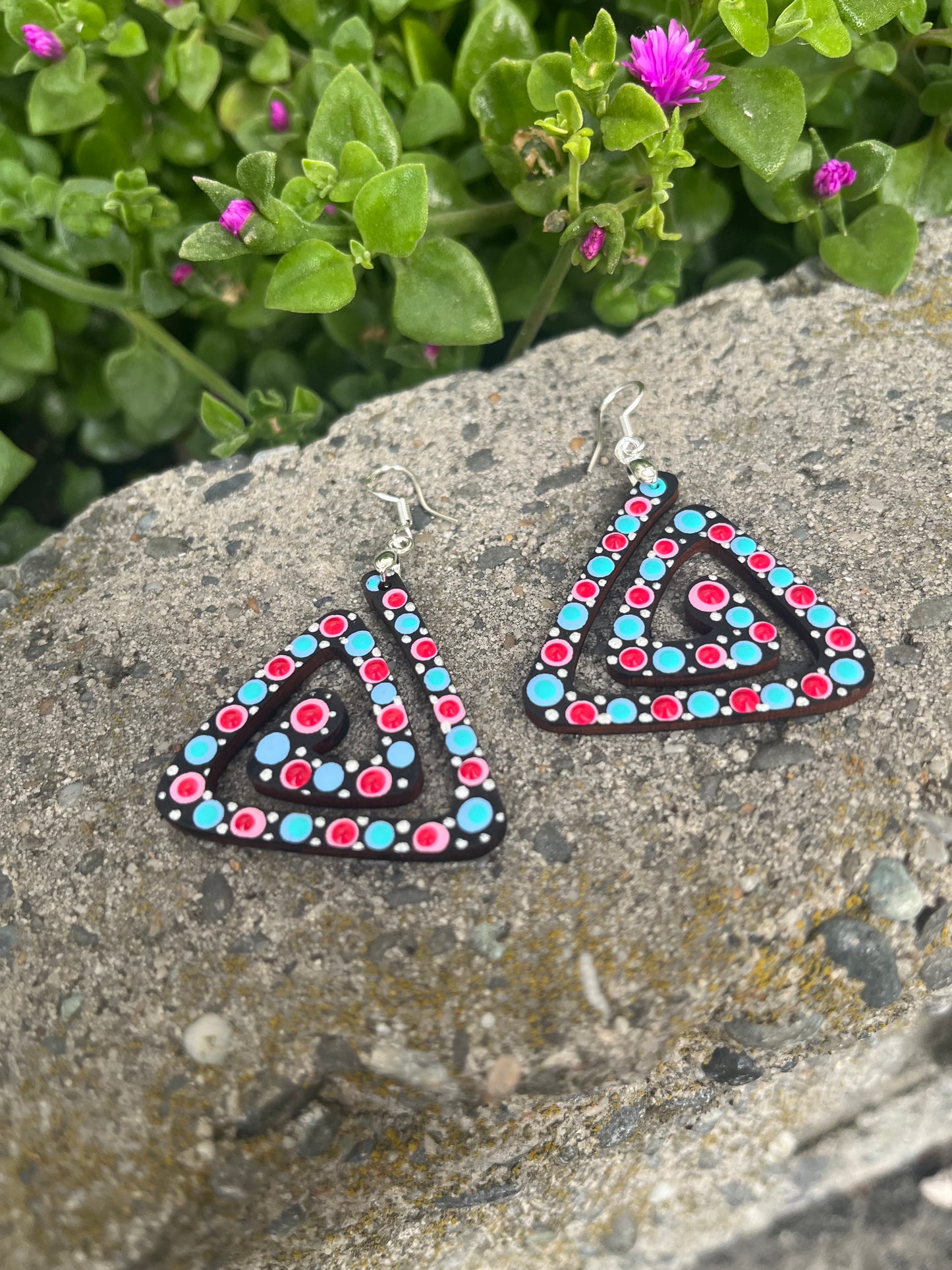 Unique Hand Painted Geometric Dangle Earrings