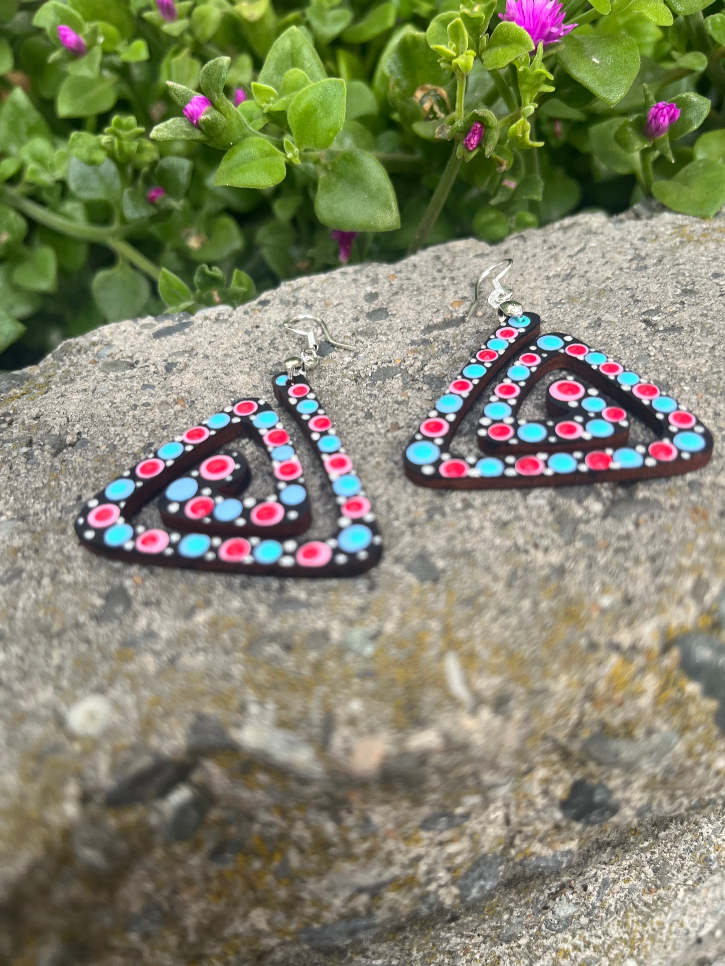 Unique Hand Painted Geometric Dangle Earrings