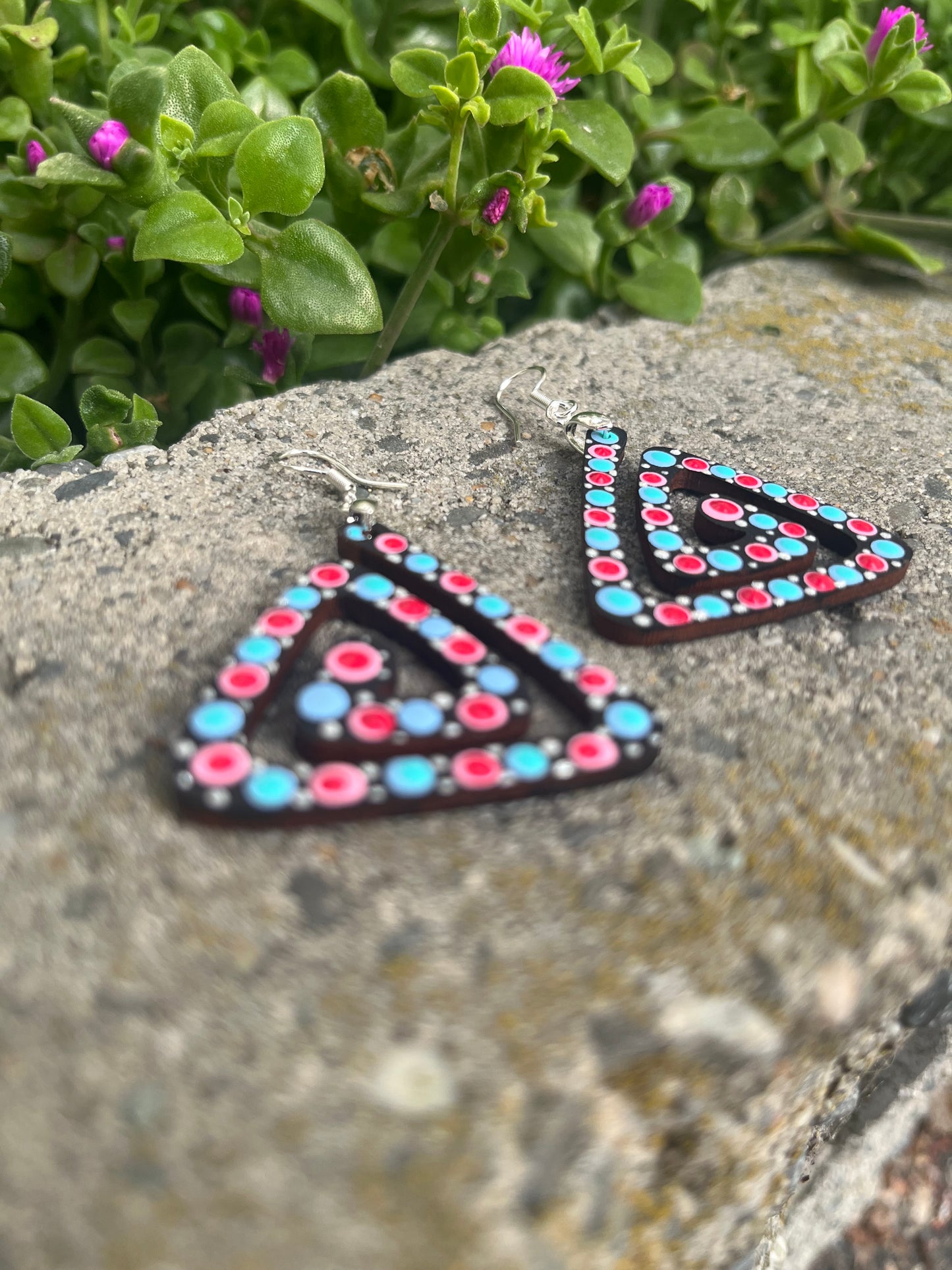 Unique Hand Painted Geometric Dangle Earrings