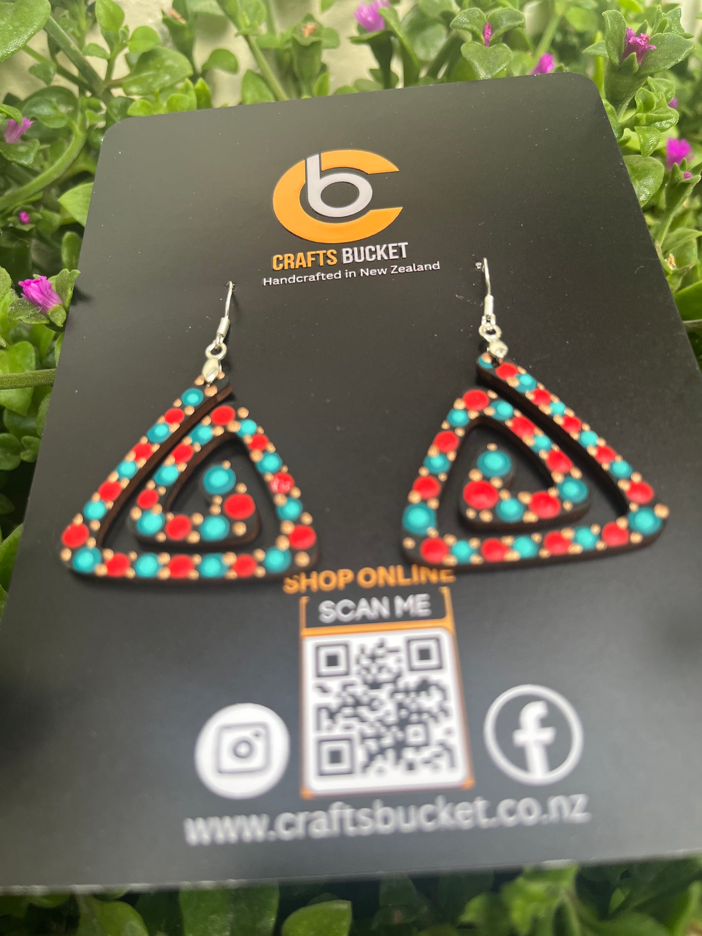 Unique Hand Painted Geometric Dangle Earrings