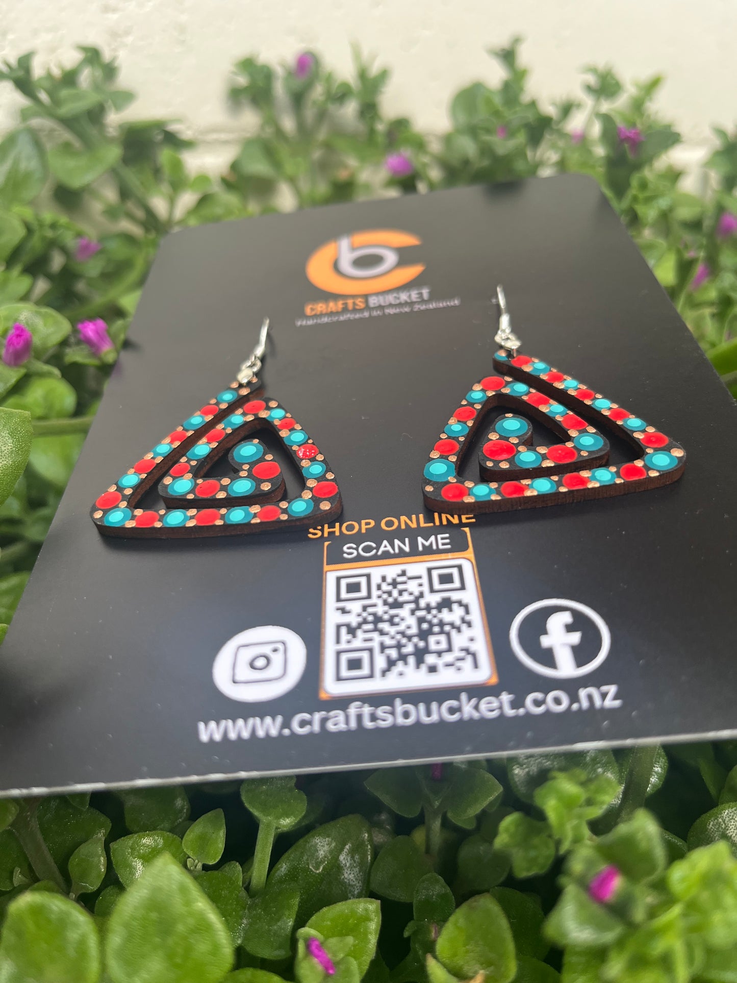 Unique Hand Painted Geometric Dangle Earrings