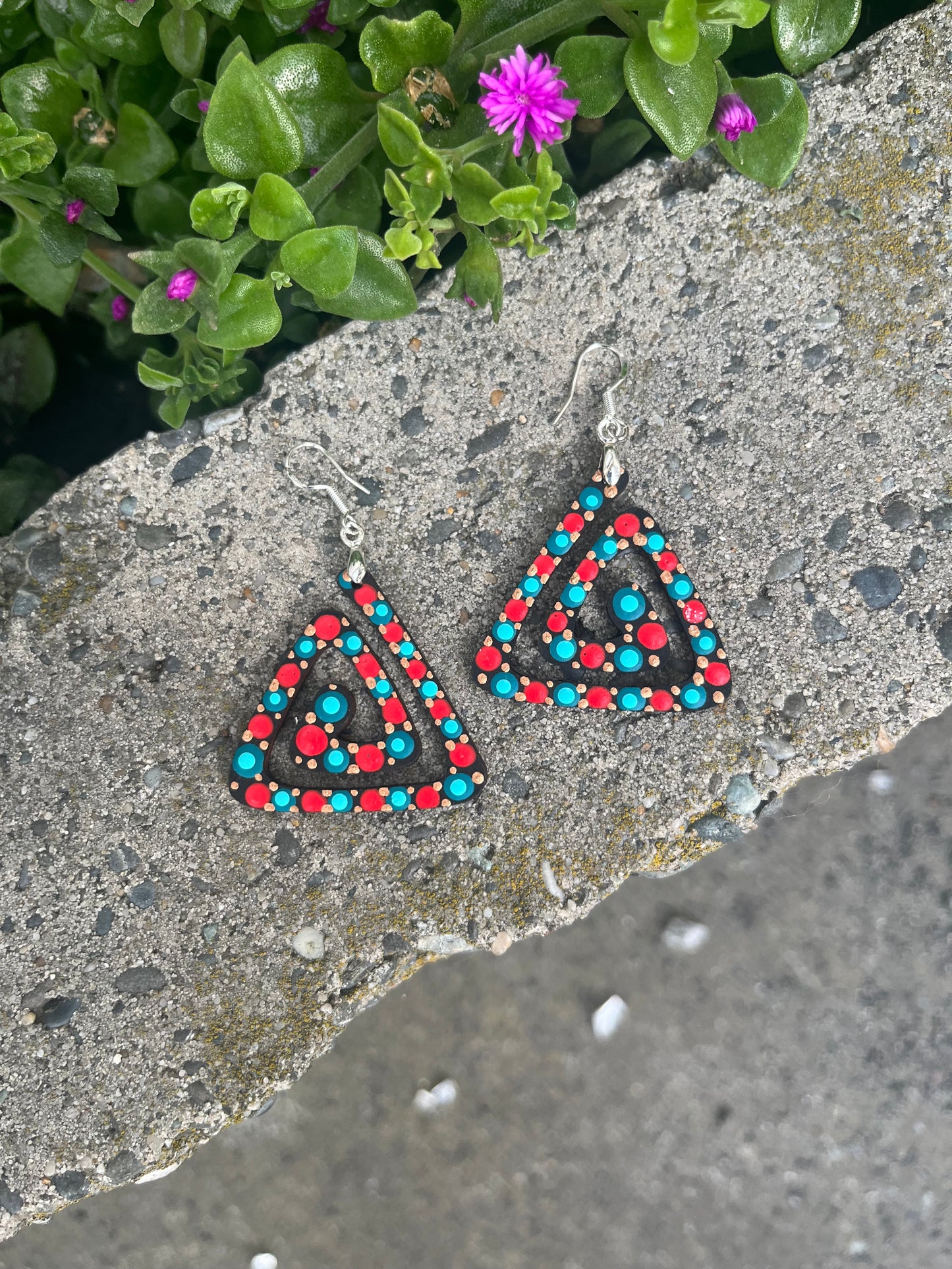 Unique Hand Painted Geometric Dangle Earrings