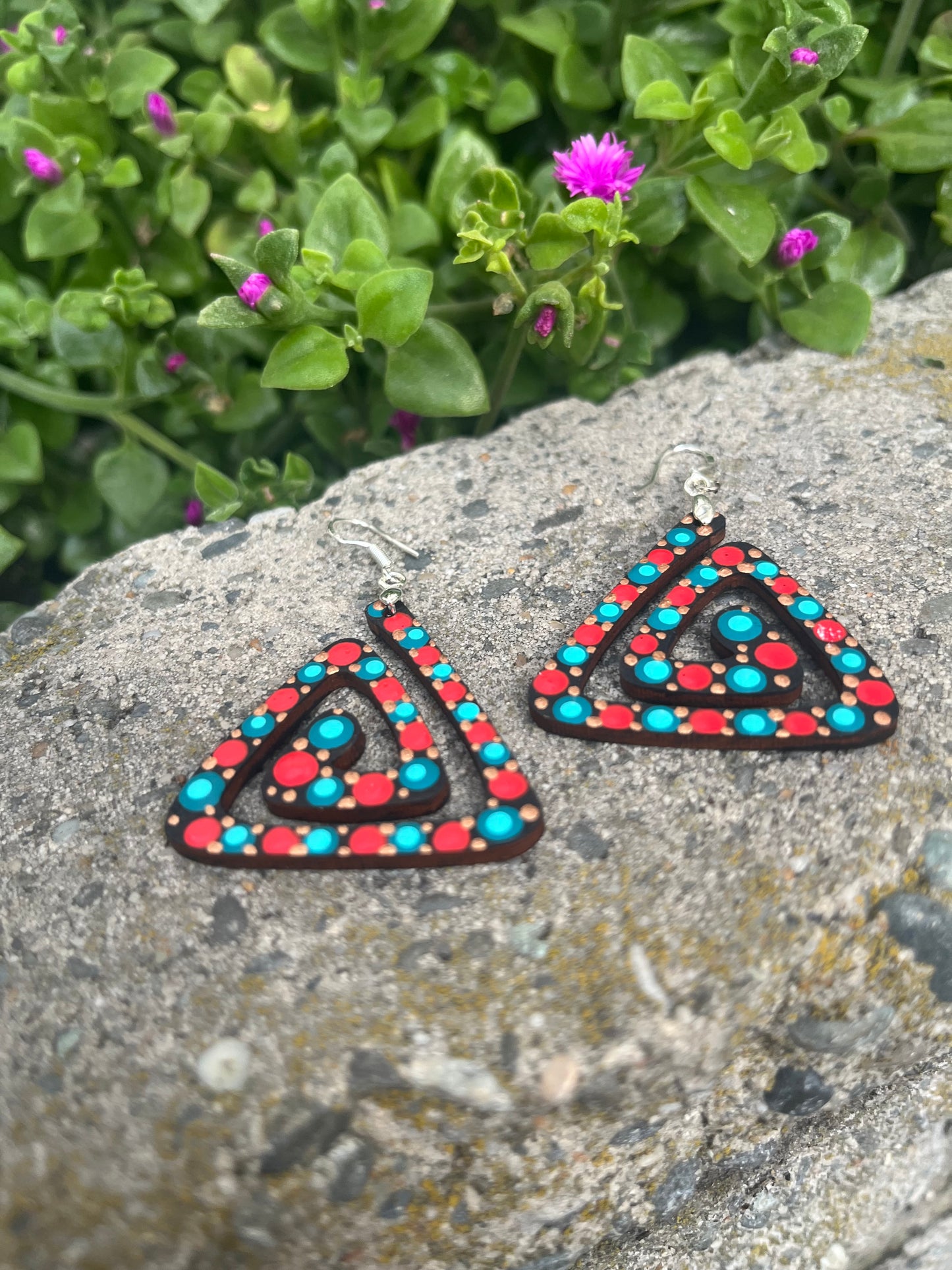 Unique Hand Painted Geometric Dangle Earrings