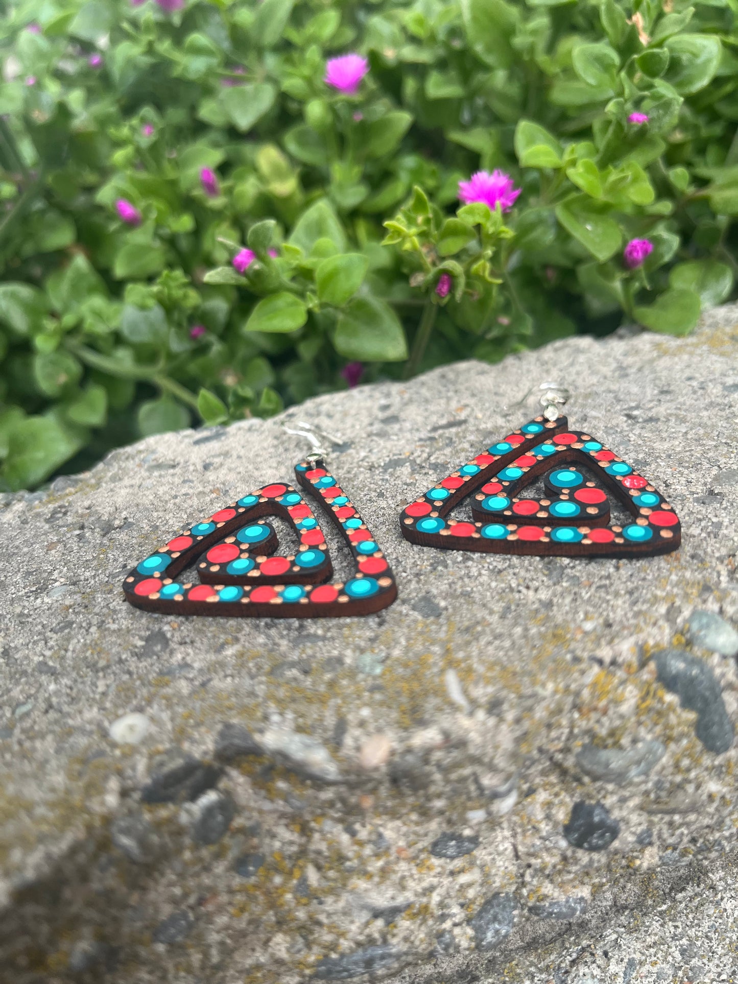 Unique Hand Painted Geometric Dangle Earrings