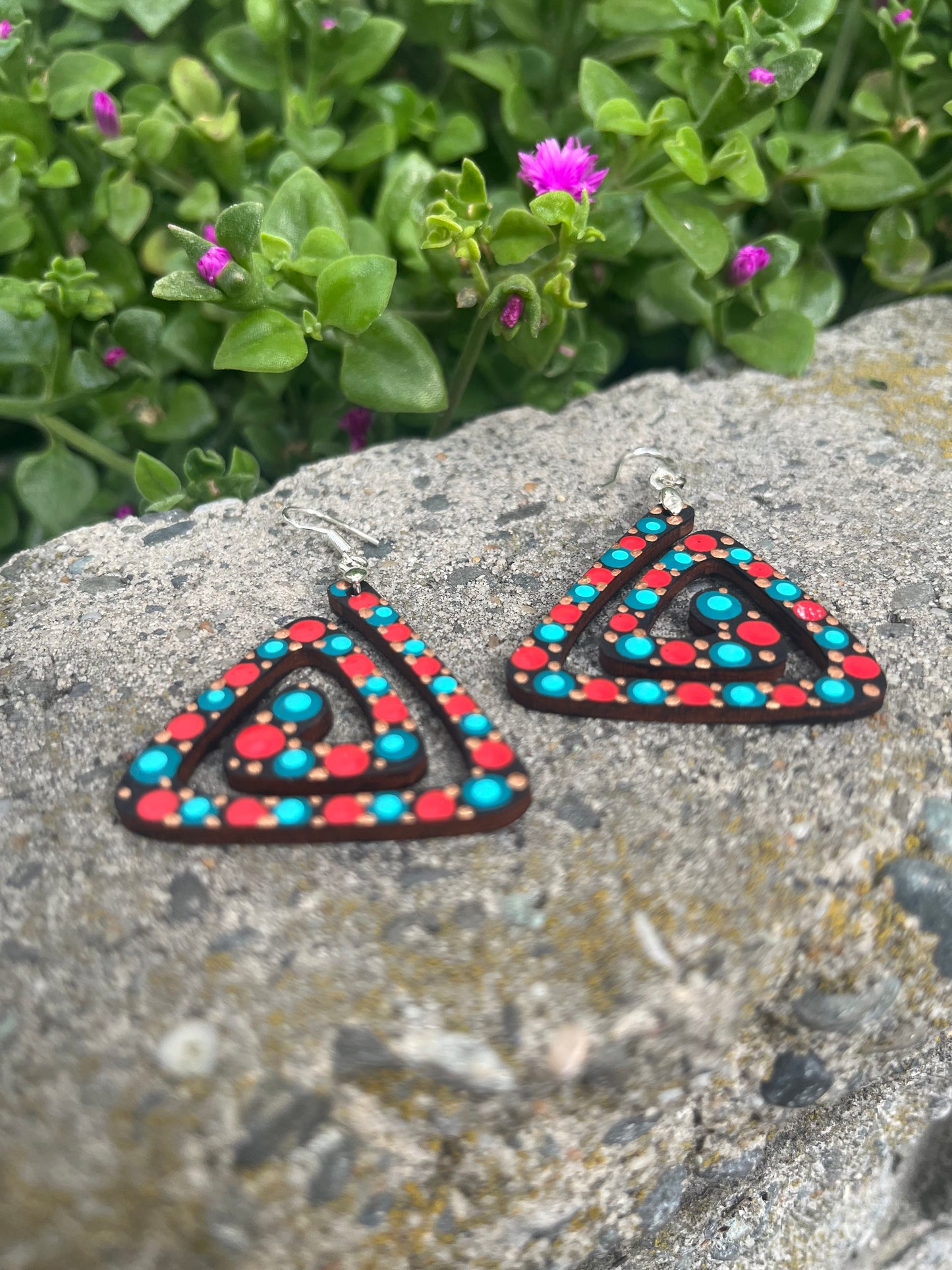 Unique Hand Painted Geometric Dangle Earrings