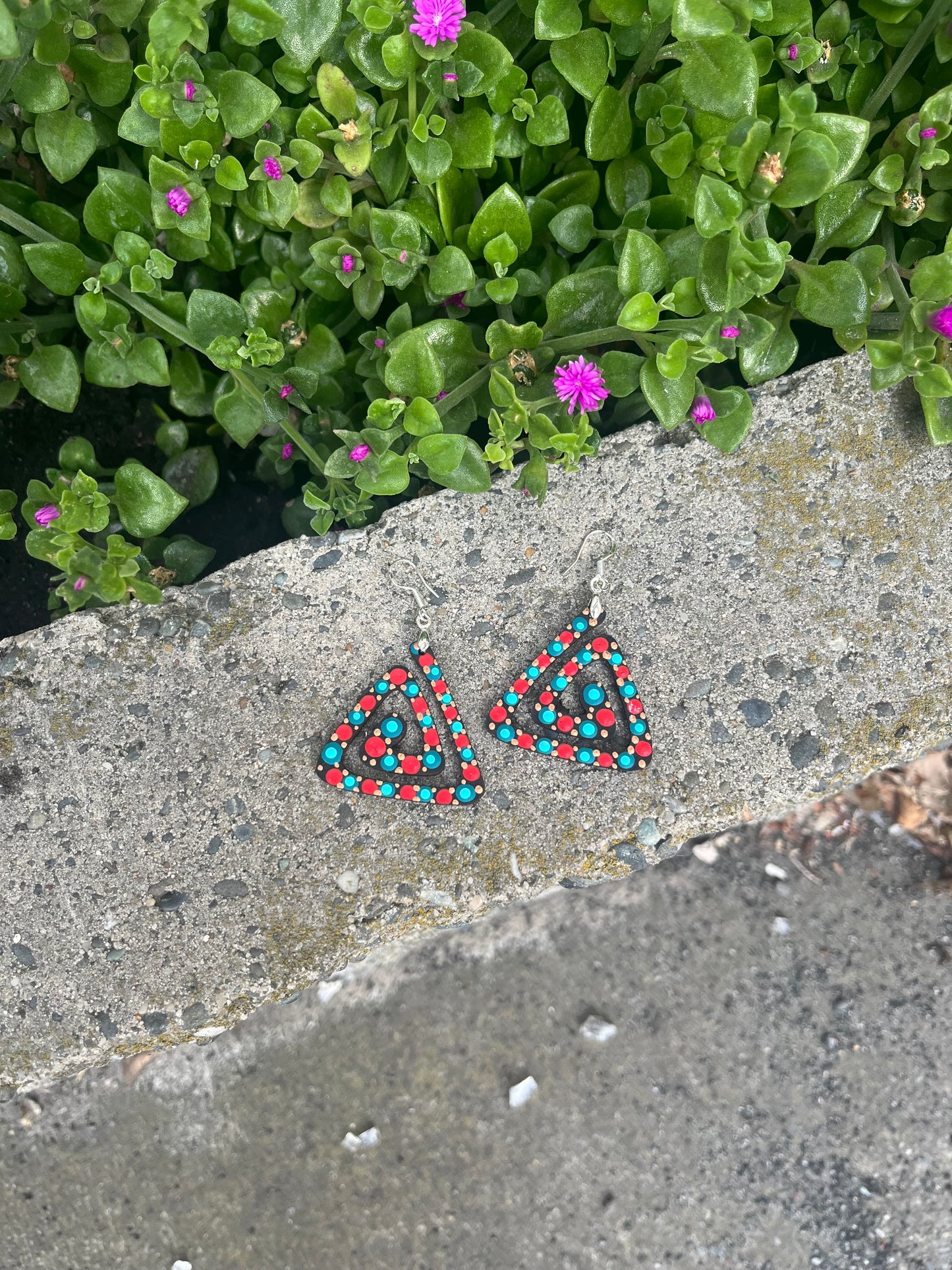 Unique Hand Painted Geometric Dangle Earrings