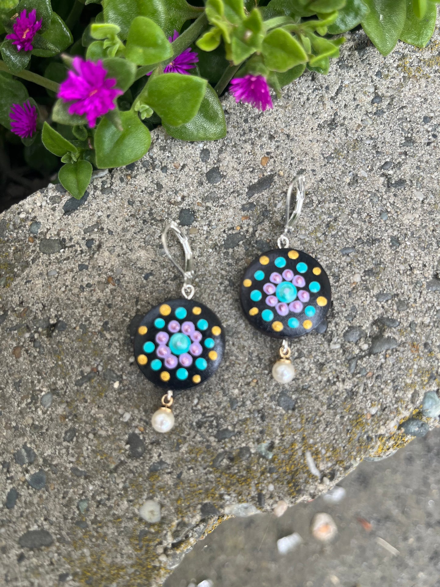 Hand Painted Mandala Dangle Earrings