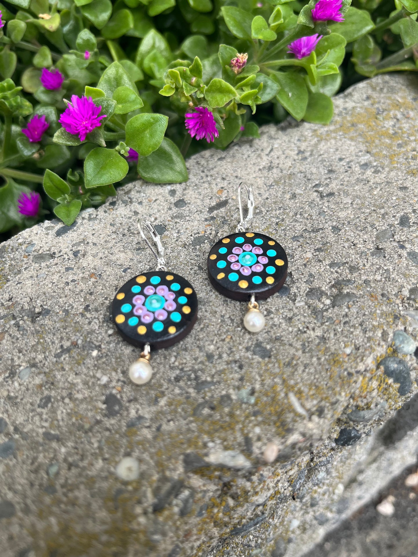 Hand Painted Mandala Dangle Earrings