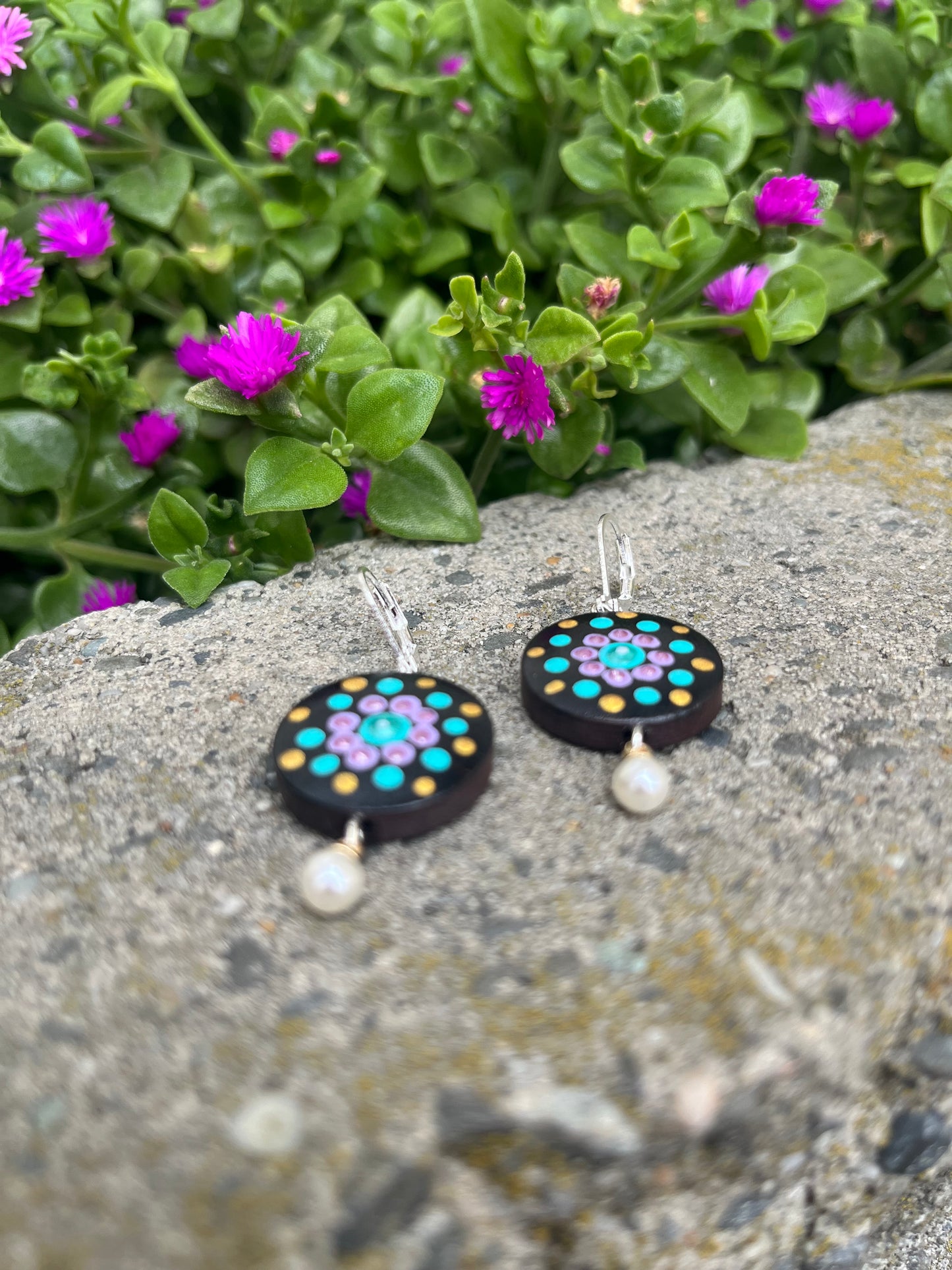 Hand Painted Mandala Dangle Earrings