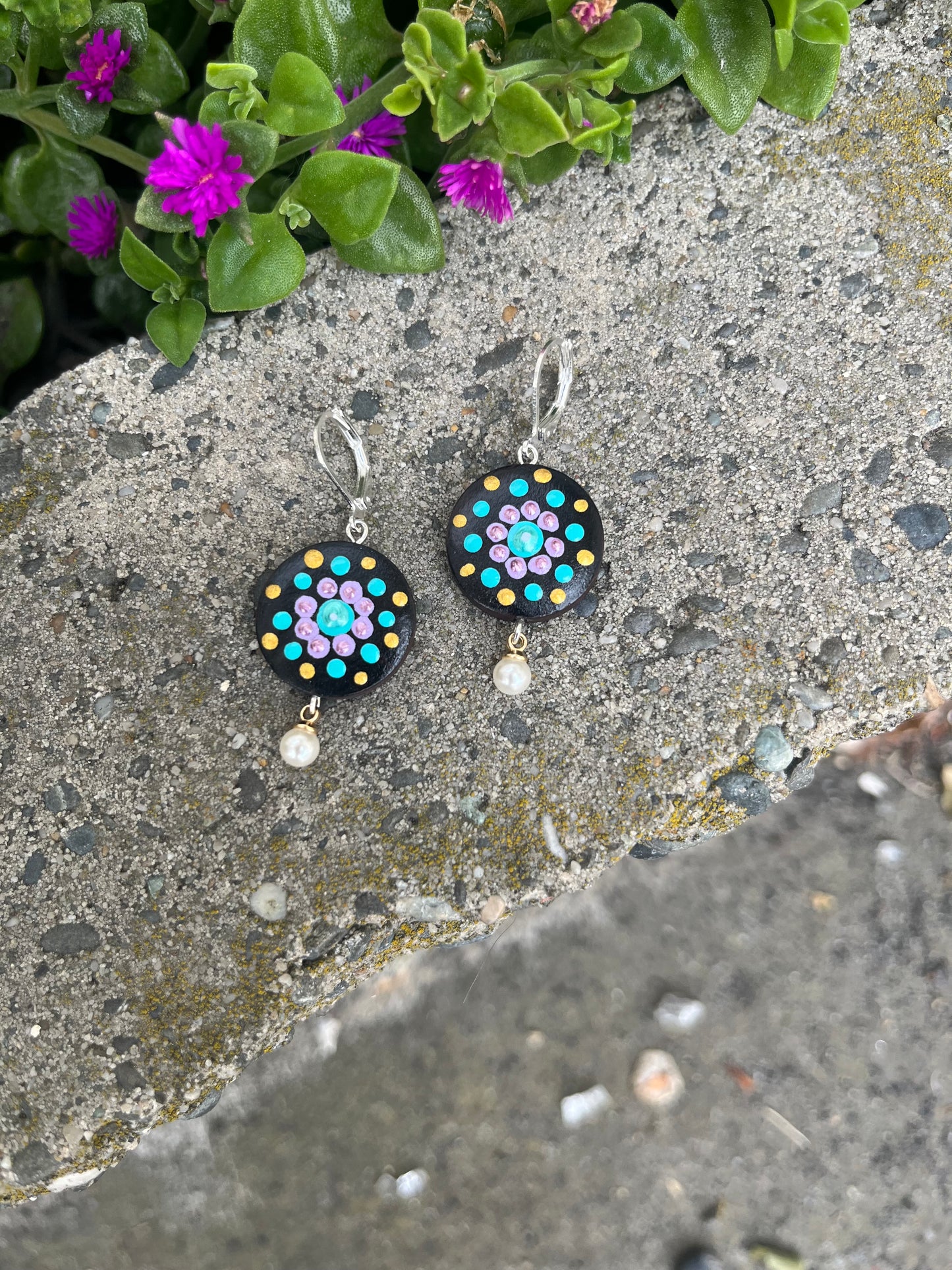 Hand Painted Mandala Dangle Earrings