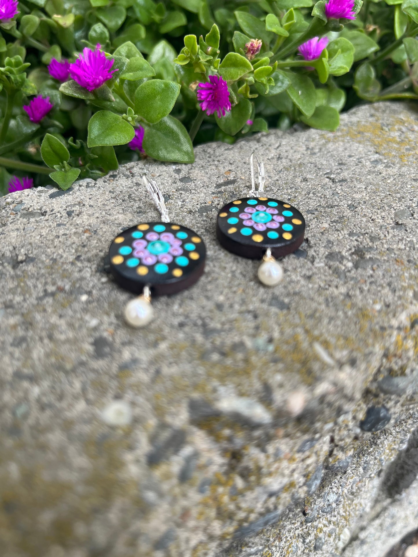 Hand Painted Mandala Dangle Earrings