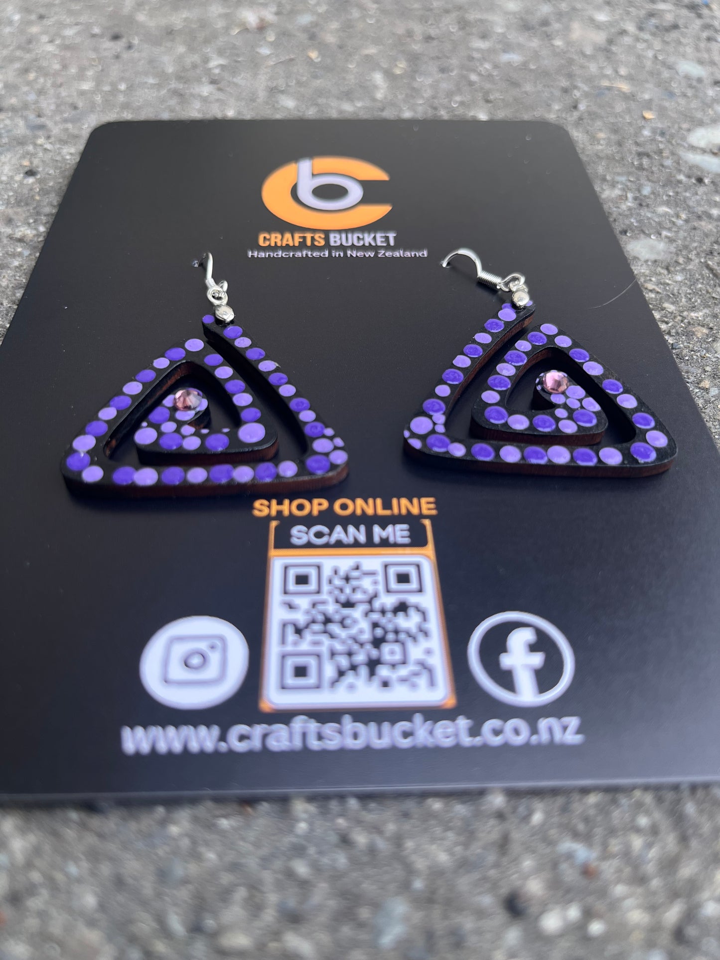 Unique Purple Spiral Dot Art Earrings